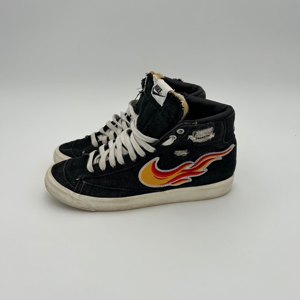 Nike Blazer Mid 77 PRM Cleveland Rocks Denim Flame Swoosh DQ7635-001 Mens 8.5 - Picture 4 of 9